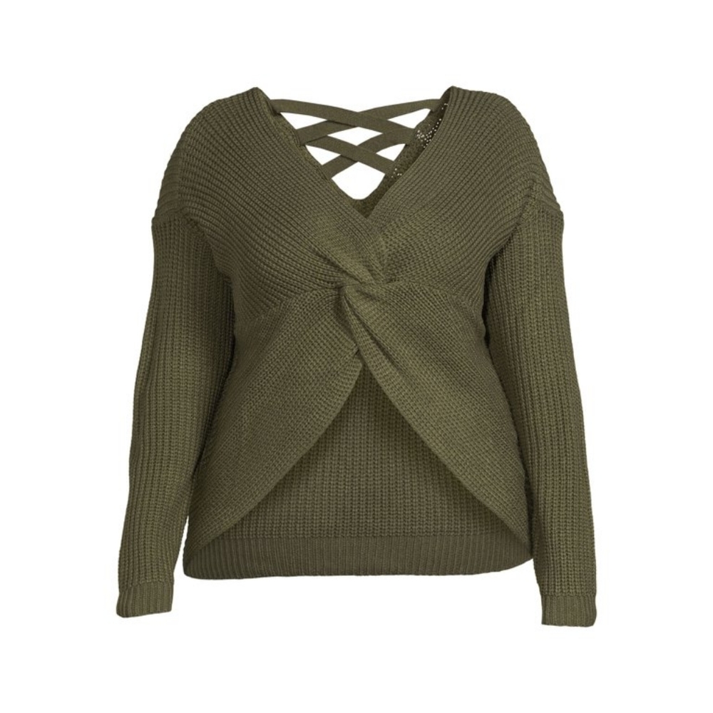 No Boundaries Juniors Two Ways Twist Front Laced Back Sweater